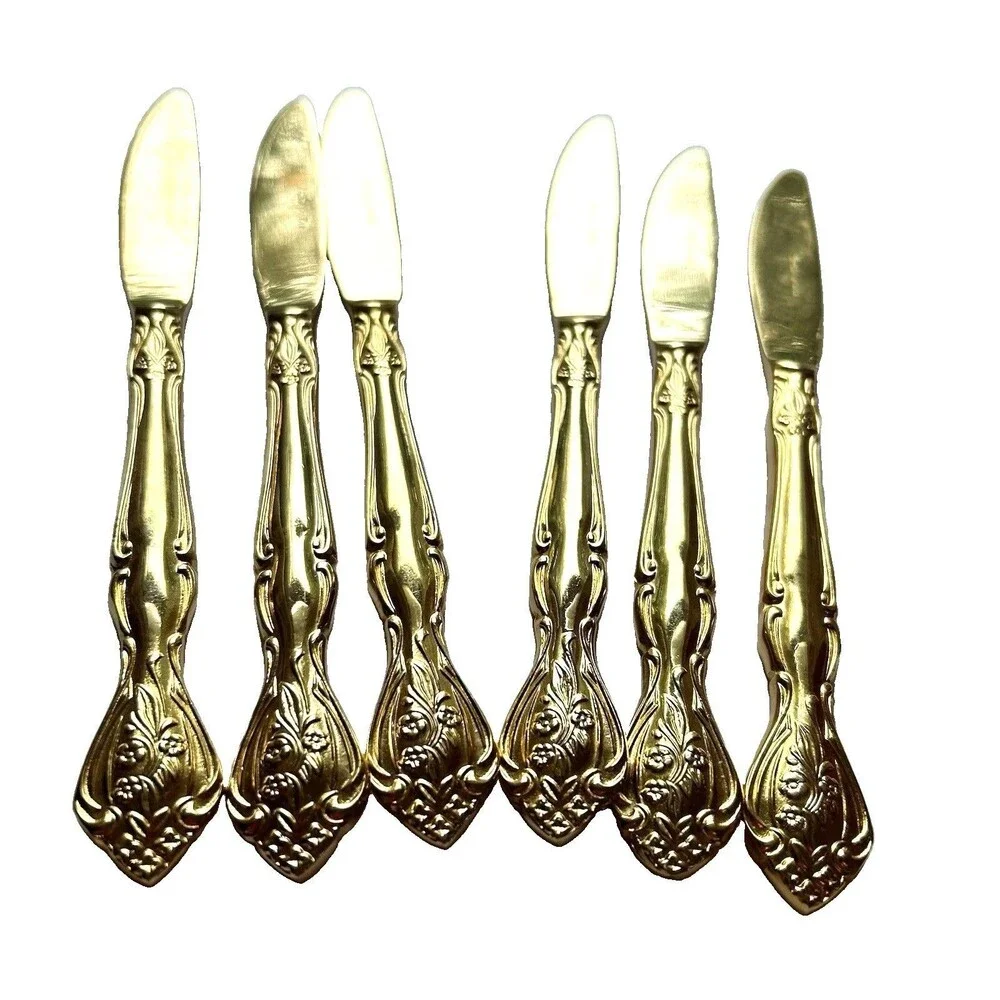 Continental Butter Knives Flatware Gold Finish Set of 6 Vintage
